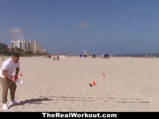 TheRealWorkout - Busty Blonde Rides Trainer next thing right after The Beach Session
